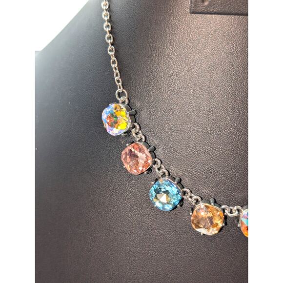 Large Square AB Crystal Silver Tone Necklace 16.5"-19" - Picture 4 of 7